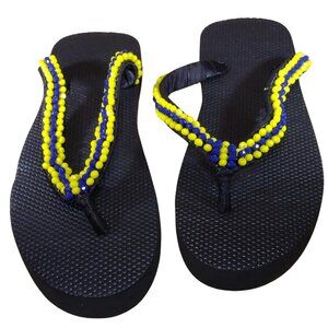 Beaded Flip Flops for Women Summer Style Sandals - (Blue, Yellow)